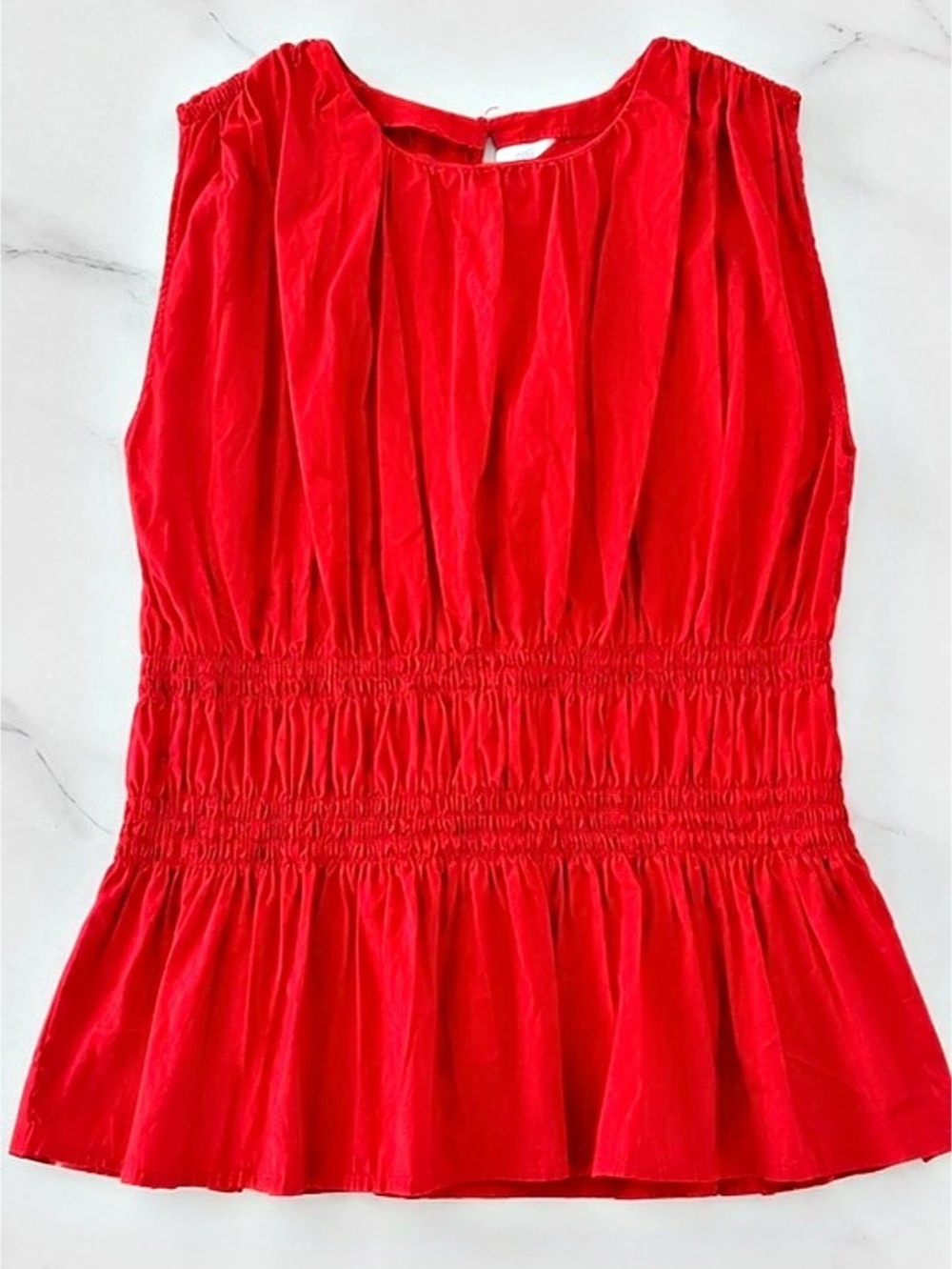 Calvin Klein Red Smocked Sleeveless Blouse Size Large Like New